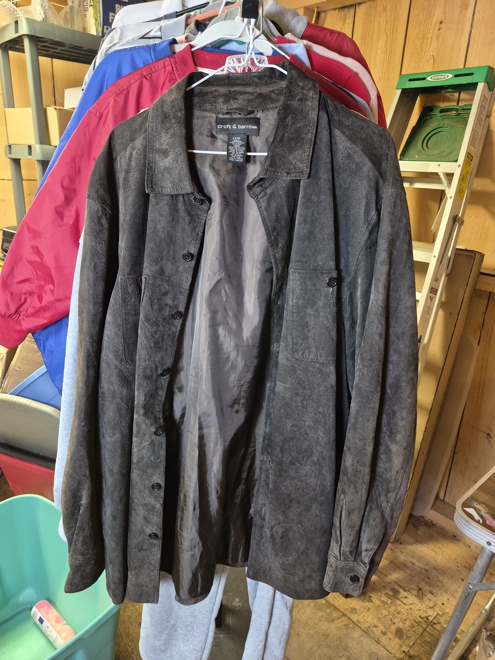 croft & barrow Men's Charcoal Black Suede Button-Front Jacket Bin 62